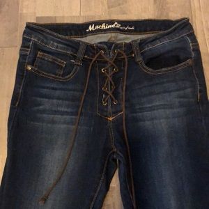 LACE UP DARK DENIM JEANS